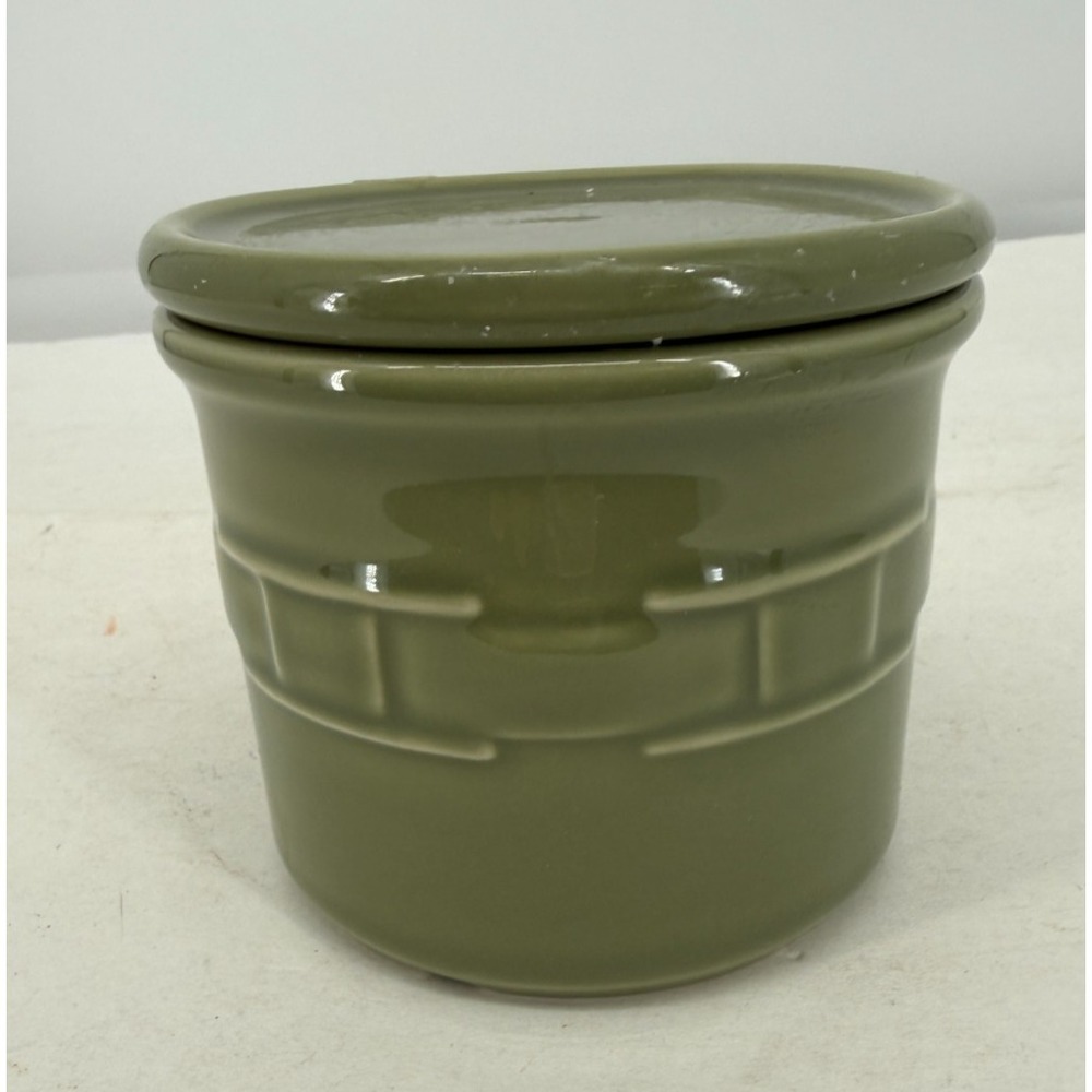 Longaberger Pottery Sage Green Woven Traditions Salt Crock with Lid‎
